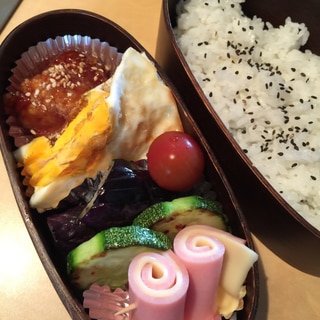 今日のパパのお弁当 ナスとズッキーニ彩り弁当